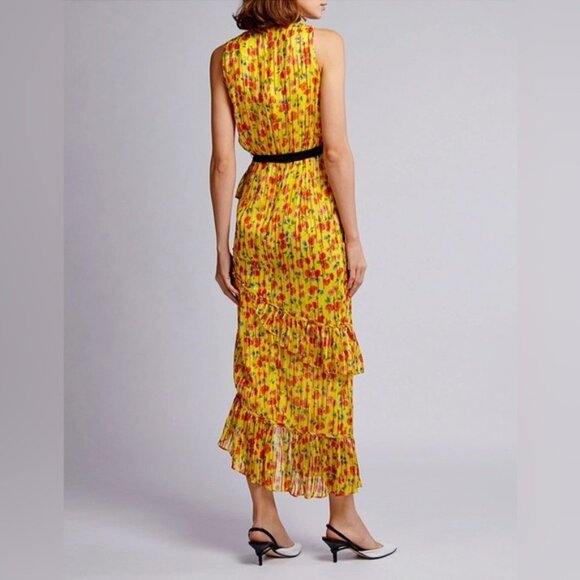 SALONI SILK Blend‎ Rosalind Floral V-neck Ruffled Chiffon Midi Dress Size 2 - Picture 3 of 16